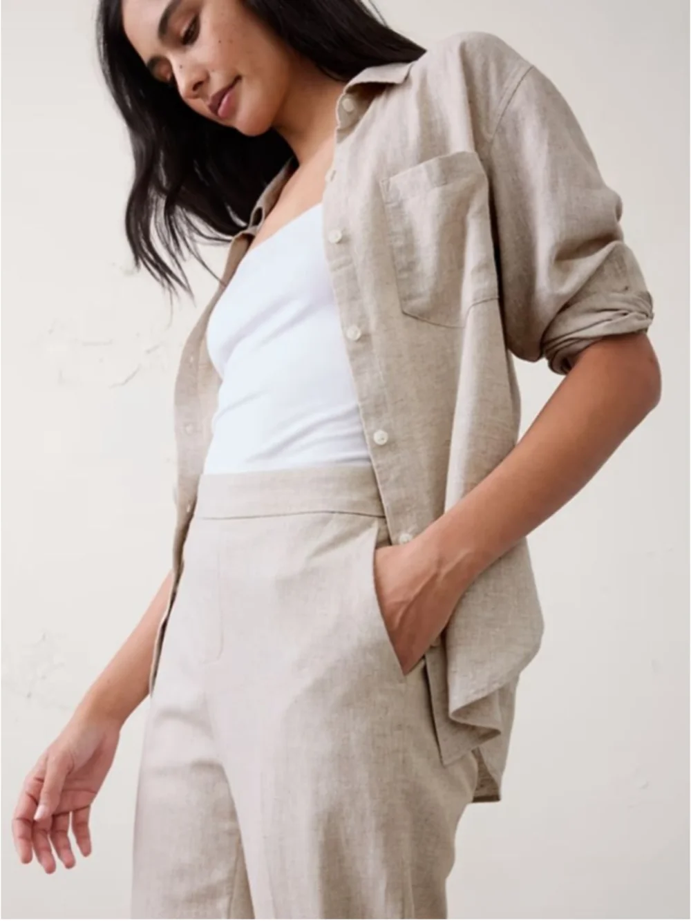 Banana Republic Tapered High Rise Linen-Blend Ankle Pants Black Medium NWT $100